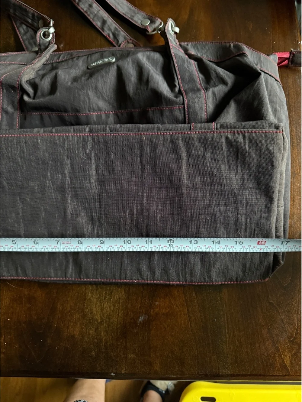 Baggallini Brown Tote Bag with Red Stitching and Front Pocket